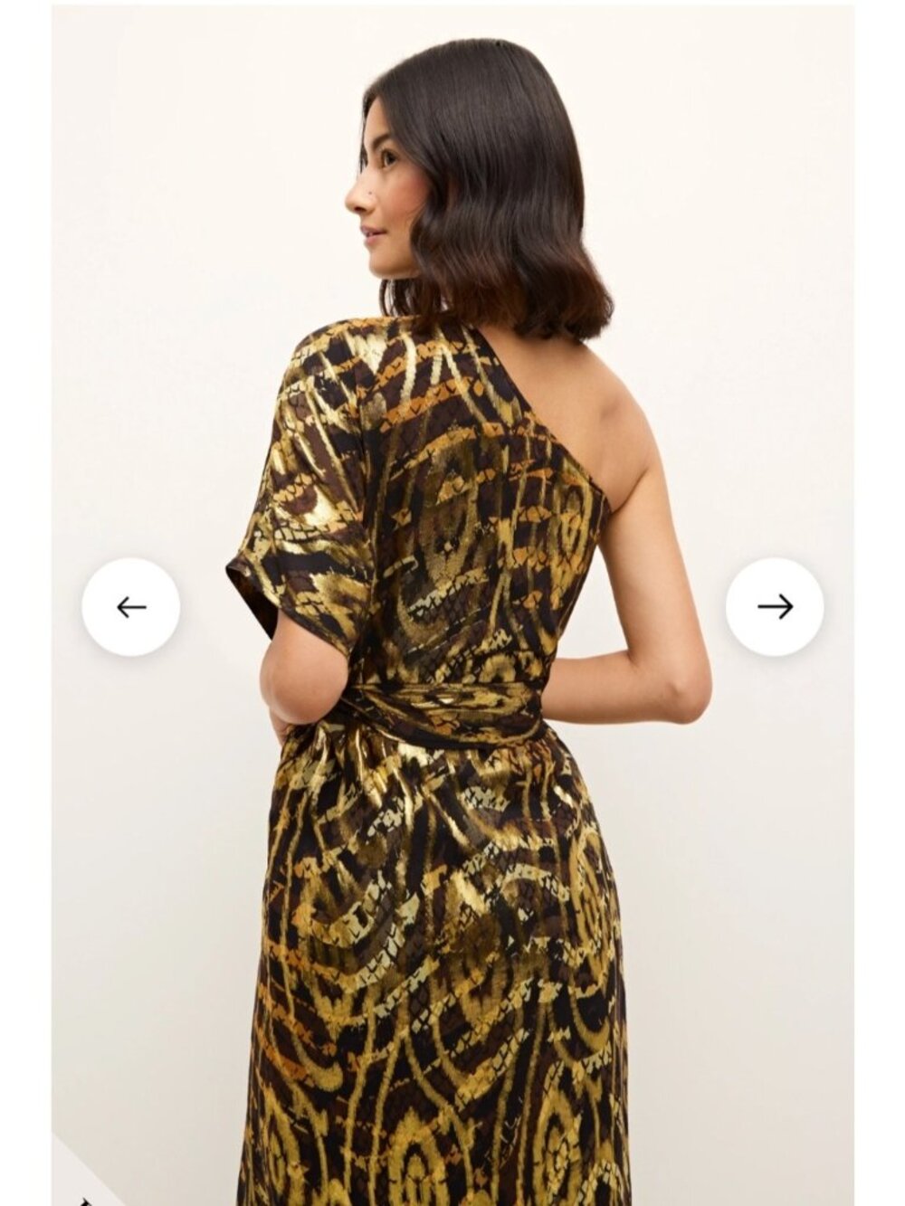 NEW $578 Marie Oliver Farrow Luxe Silk Metallic One-Shoulder Kaftan Maxi Dress - Picture 4 of 16